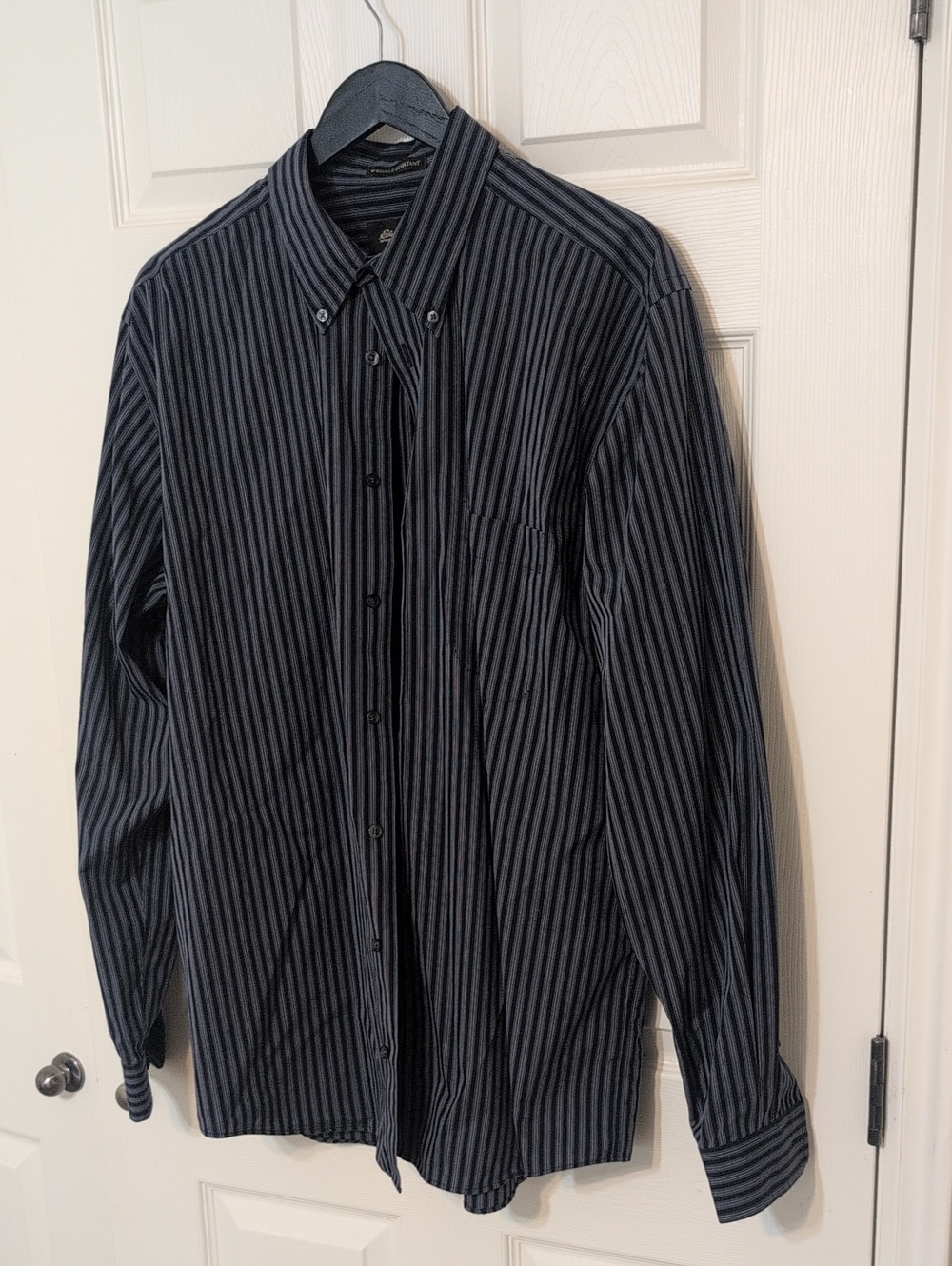 Eddie Bauer Black and Gray Vertical Stripe Button-Up Shirt